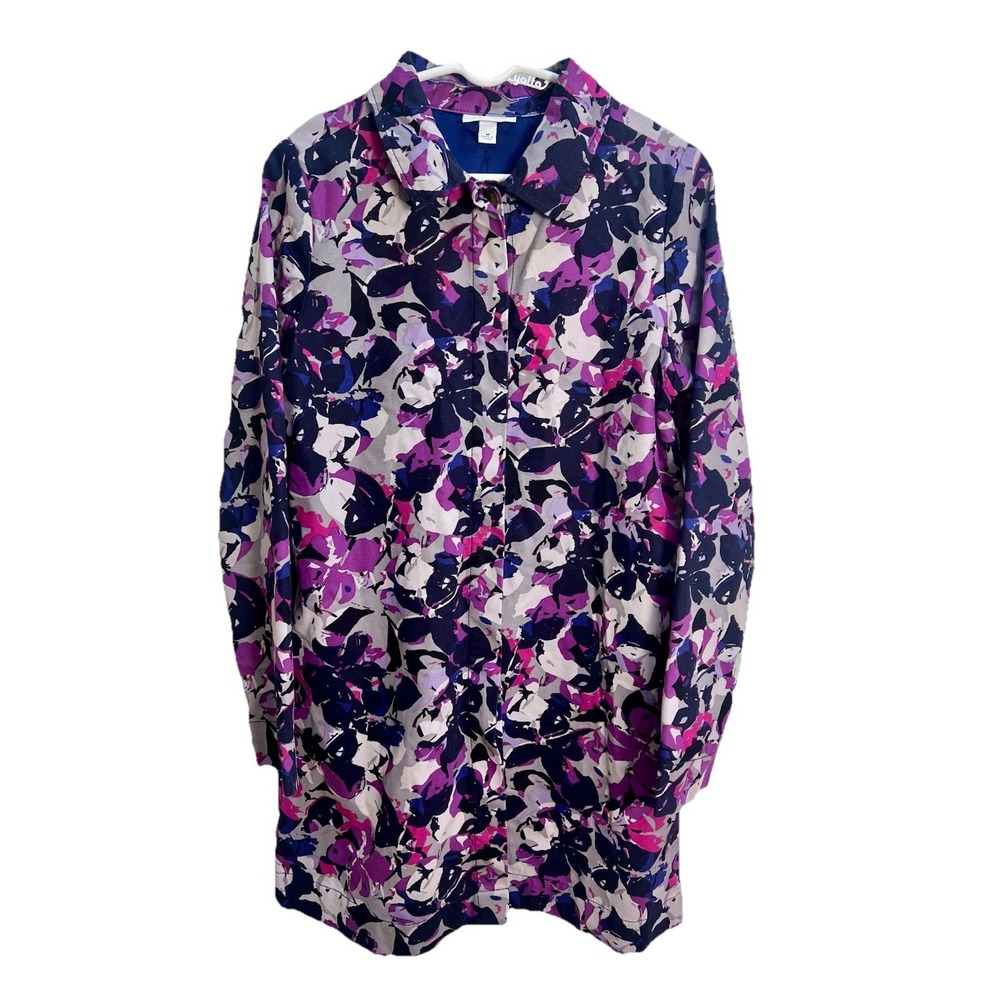 Thakoon for Target M Abstract Floral Long‎ Coat Purple Blue Button Front Jacket